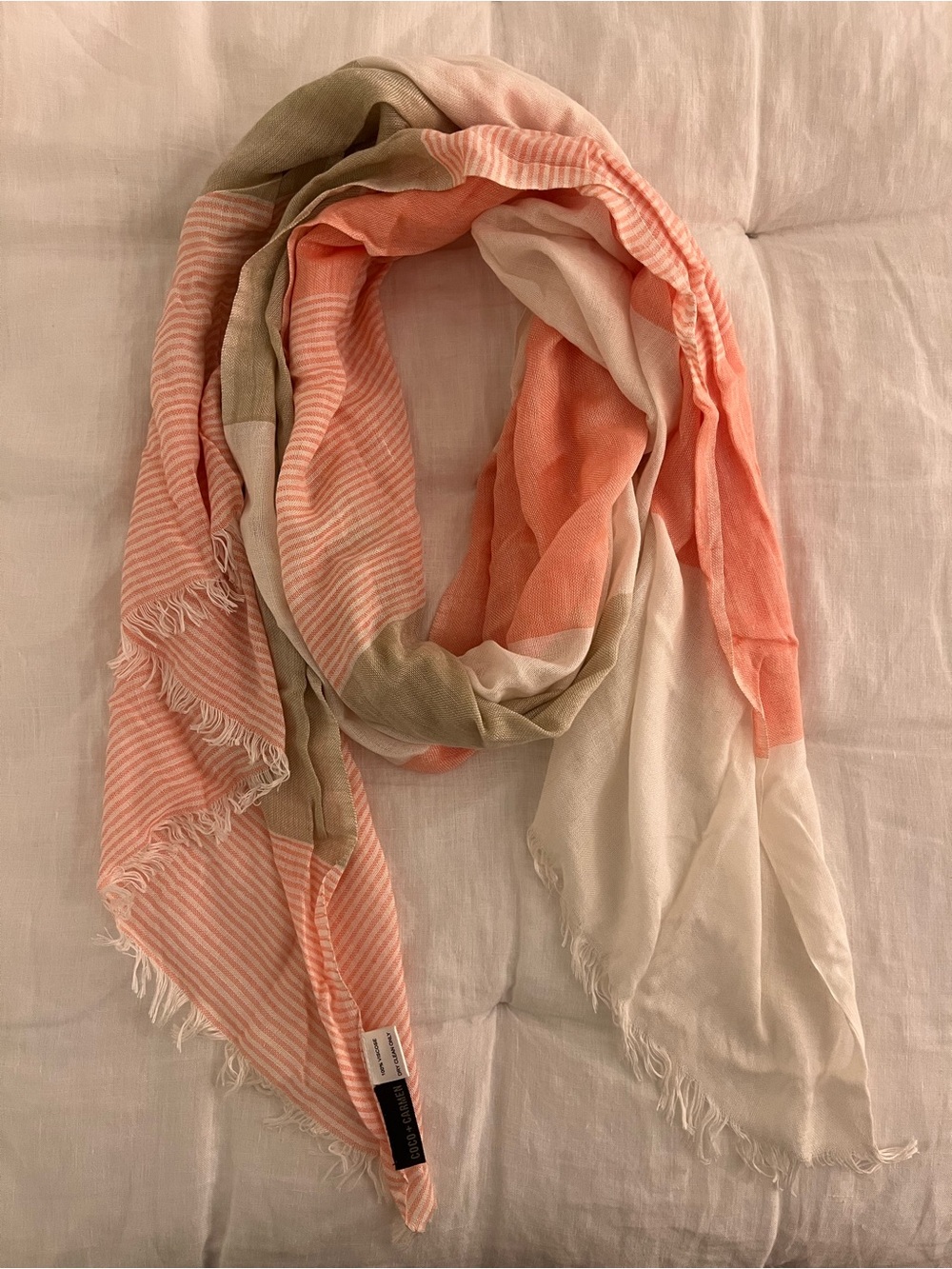 Lightweight Pink Stripe & Cream Scarf
